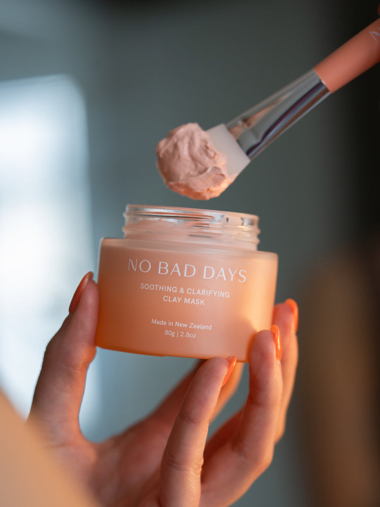 Pink Clay mask on applicator brush