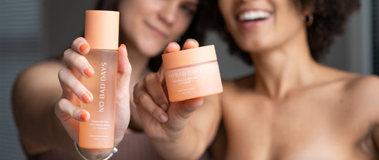 No Bad Days Skincare products shown to camera
